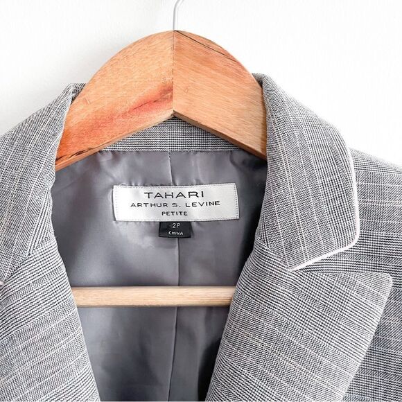 Tahari Arthur Levine Plaid Blazer Jacket Black Pink Bows Women's 2P Rose Buttons - Picture 5 of 9